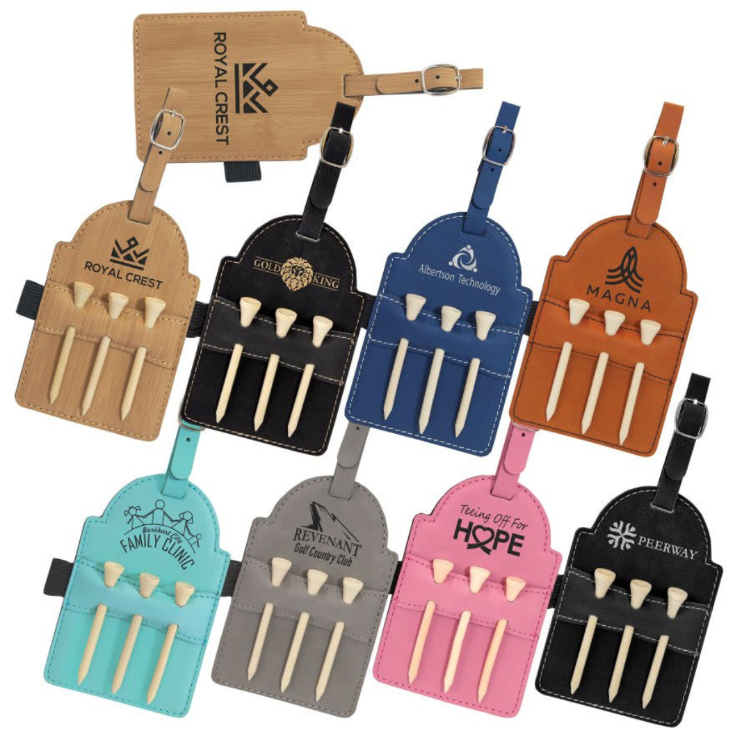 Leatherette Golf Bag Tags with Wooden Tees