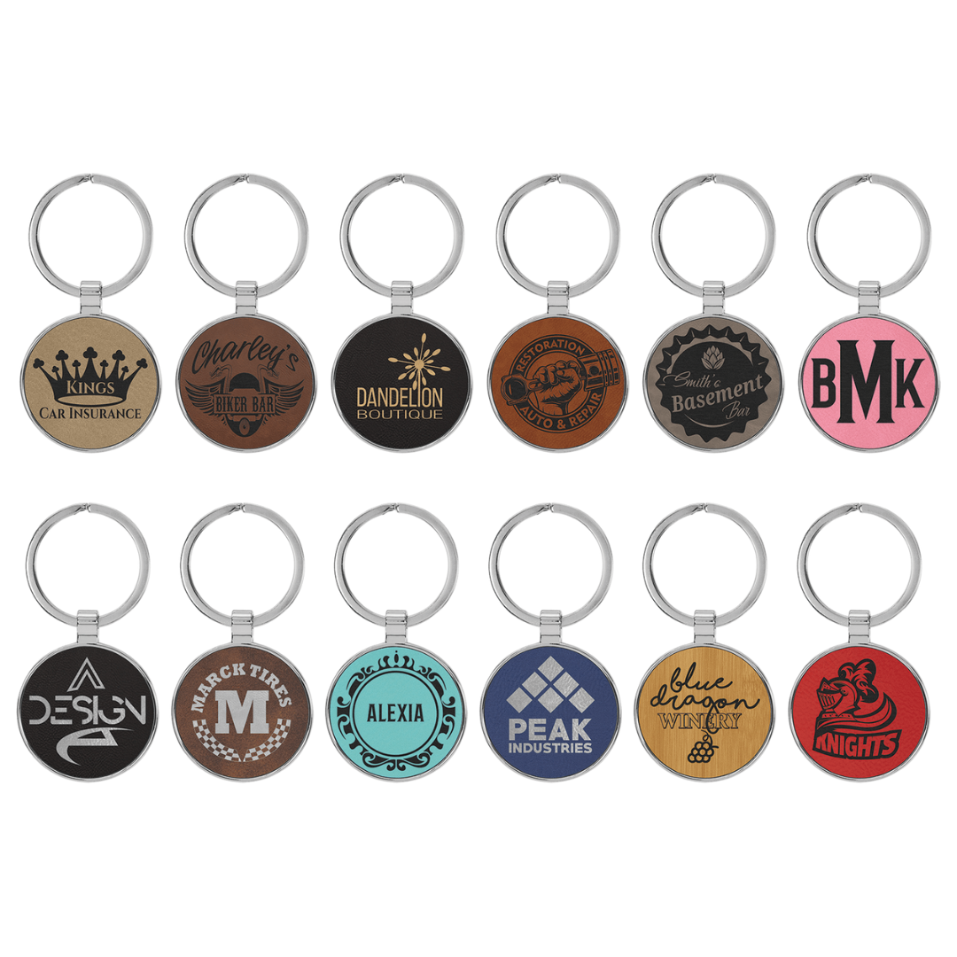 Leatherette Metal Frame Keychains