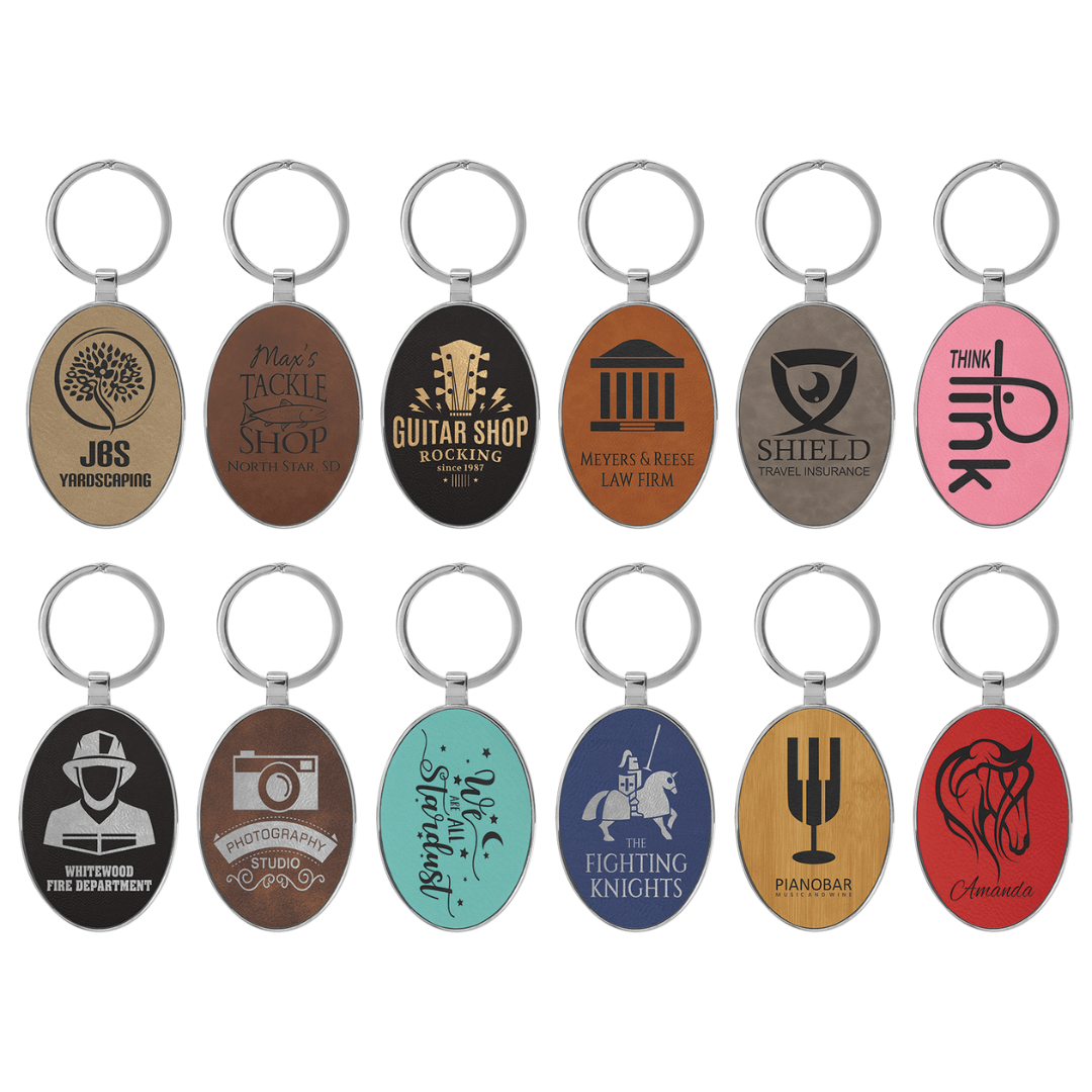 Leatherette Metal Frame Keychains