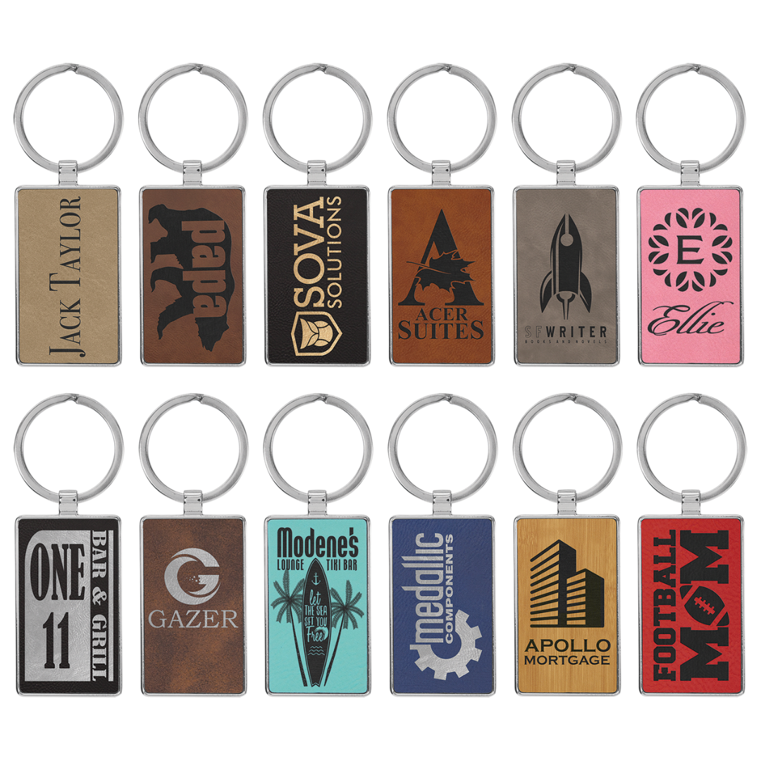 Leatherette Metal Frame Keychains