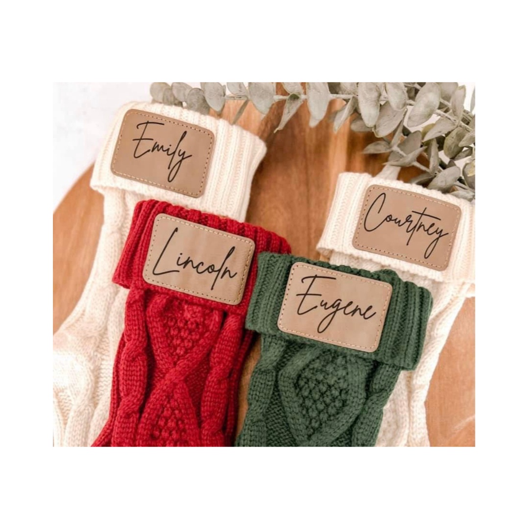 Cable Knit Stockings with Leather Patch