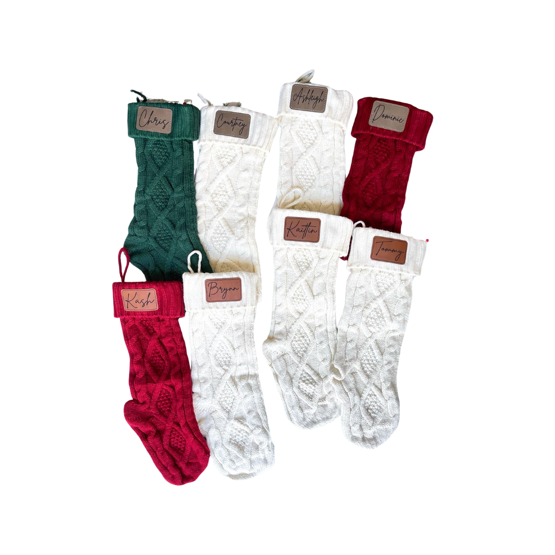 Cable Knit Stockings with Leather Patch