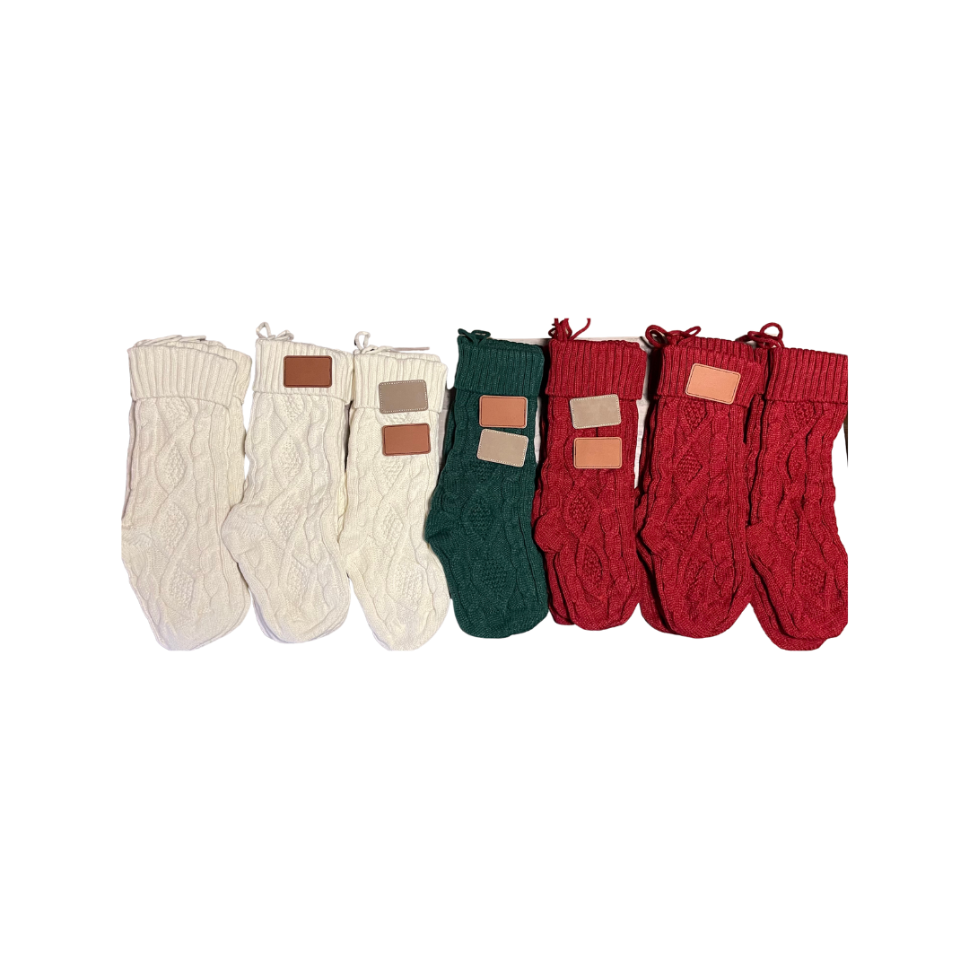 Cable Knit Stockings with Leather Patch