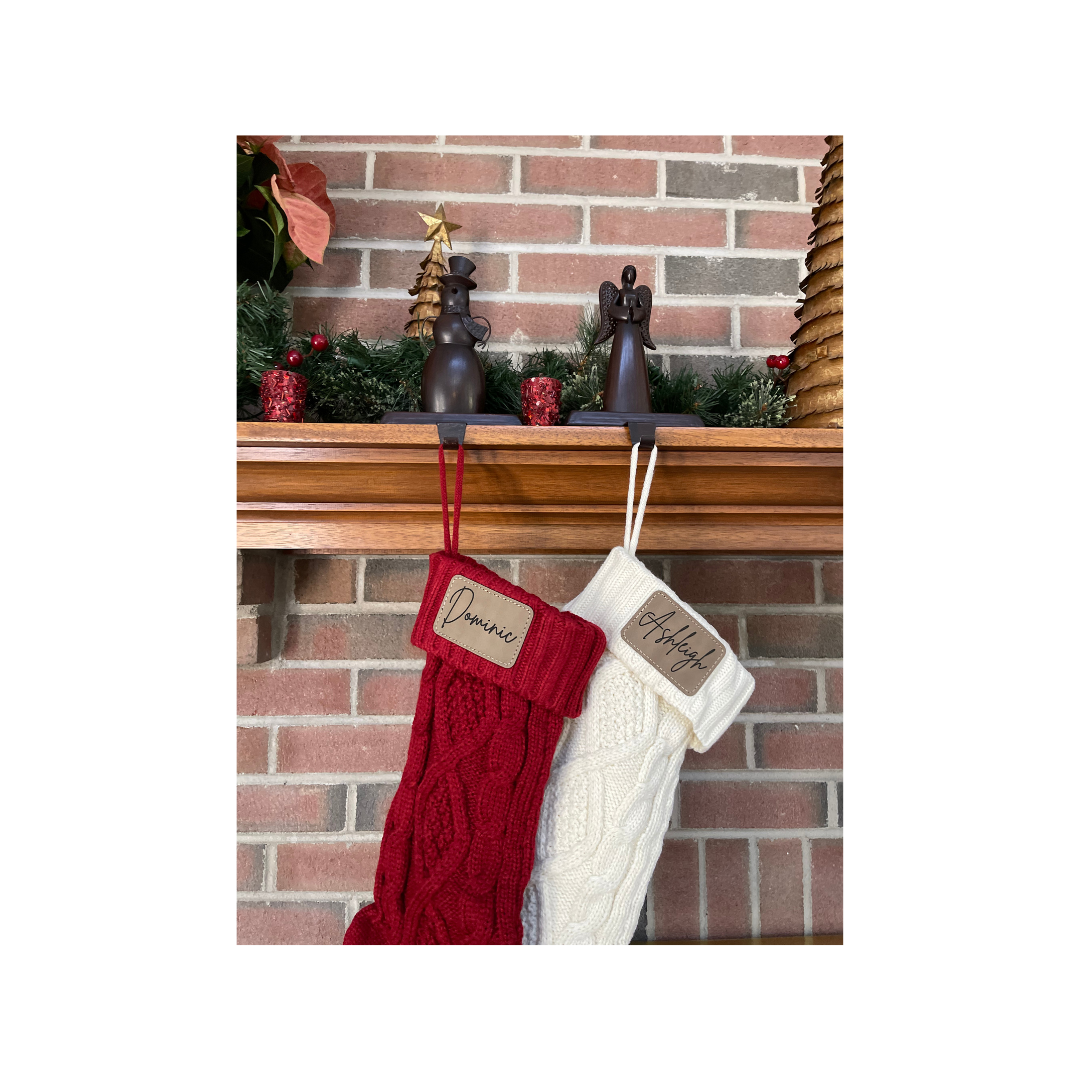 Cable Knit Stockings with Leather Patch