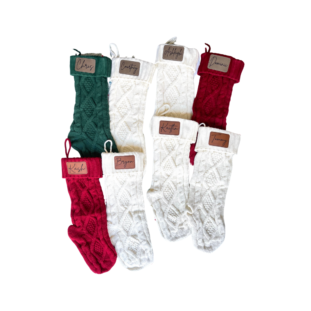 Cable Knit Stockings with Leather Patch