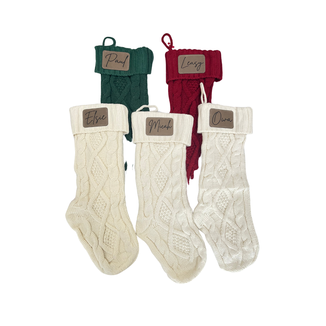 Cable Knit Stockings with Leather Patch