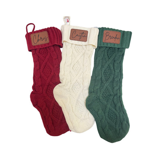 Cable Knit Stockings with Leather Patch