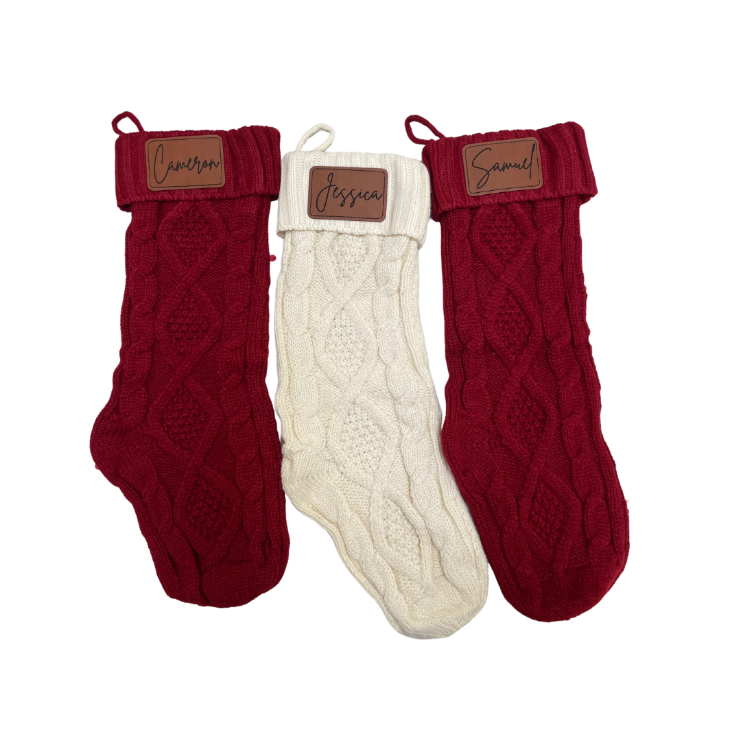 Cable Knit Stockings with Leather Patch