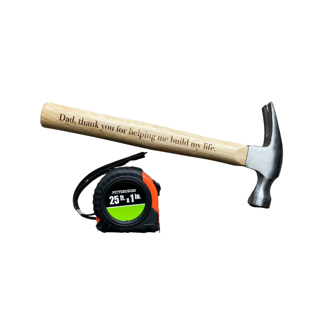 Wooden Hammer and Tape Measure