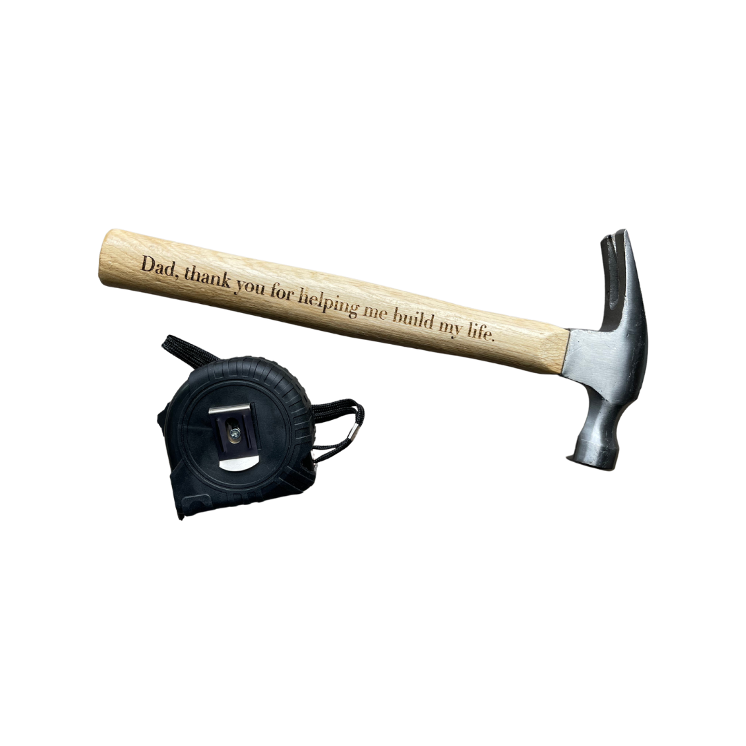 Wooden Hammer and Tape Measure