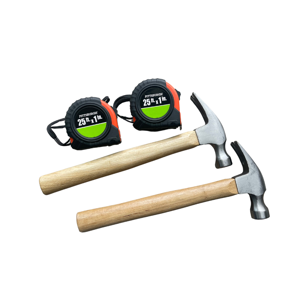 Wooden Hammer and Tape Measure